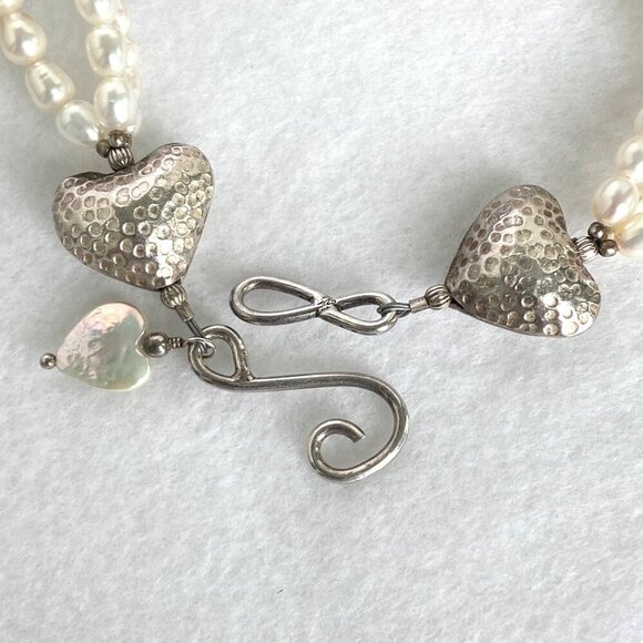 Sterling Silver 925 Layered Triple Strand Freshwater Pearl Starfish Necklace - Picture 9 of 16